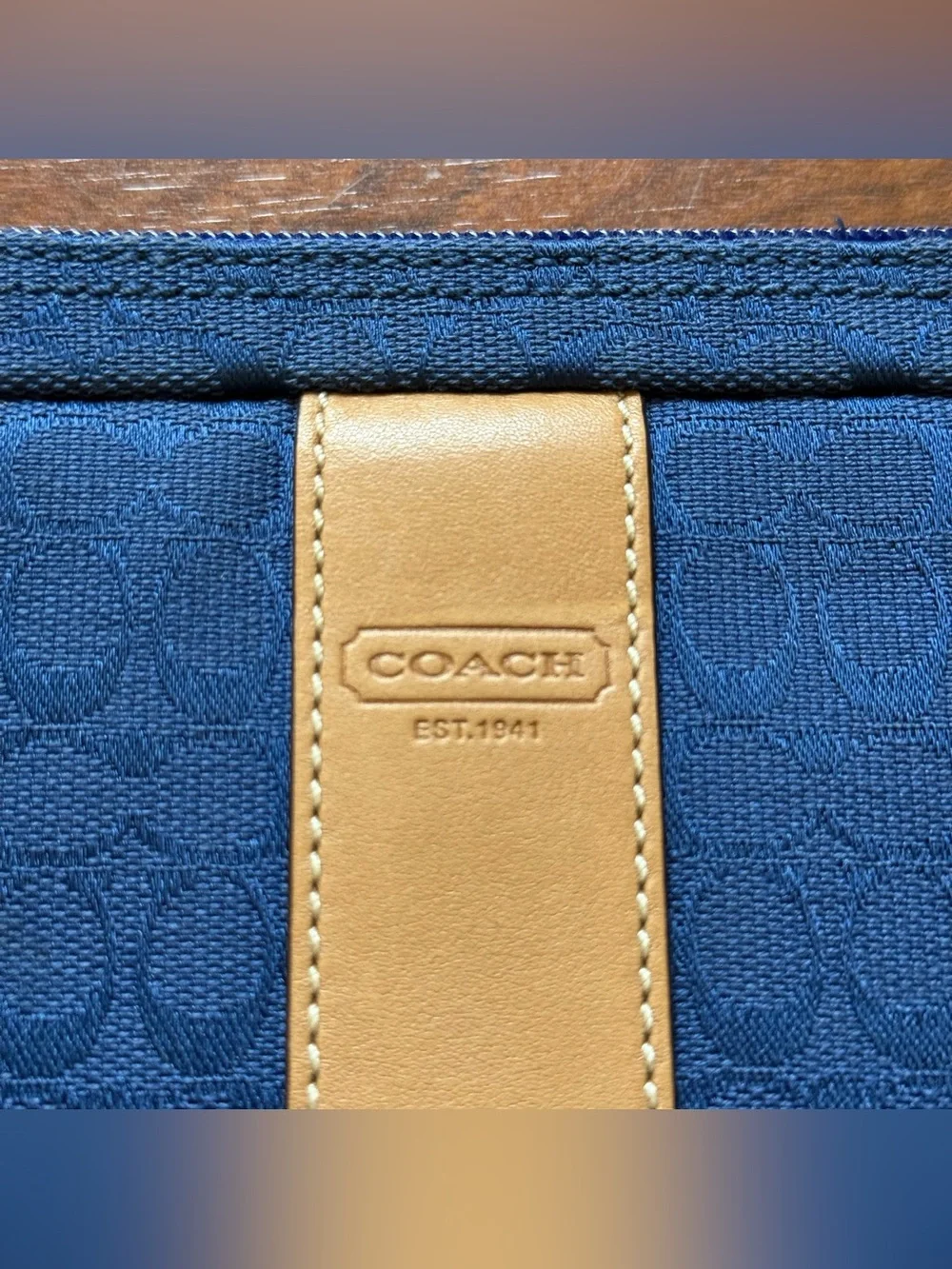 Coach Voyager signature blue jacquard canvas laptop sleeve carrying bag 11x14x2
